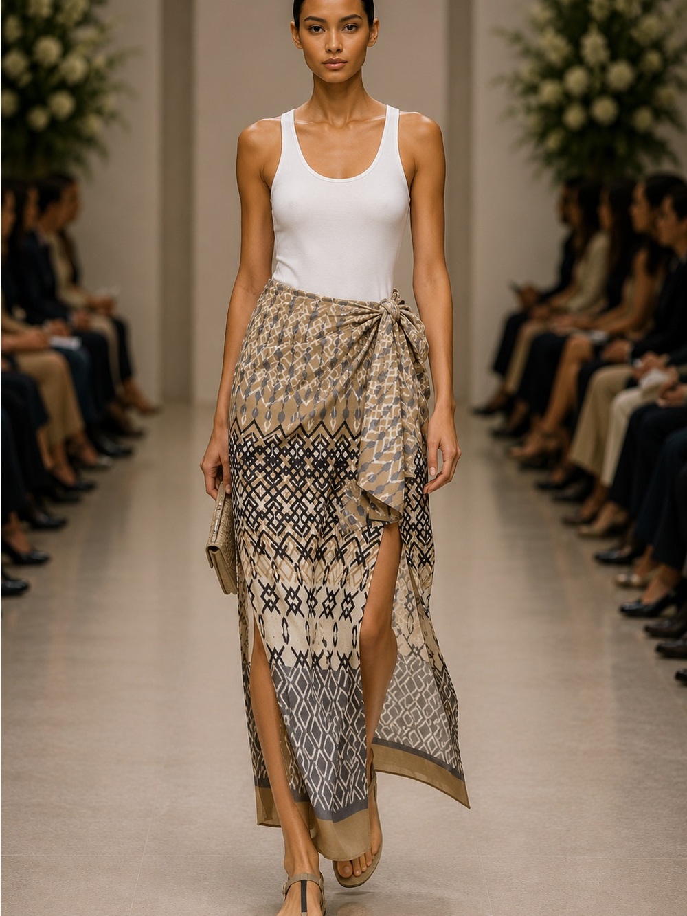 BRUNELLO CUCINELLI Geometric Print  Cotton Gauze Sarong Skirt Sz 48 Sz 12 NWT